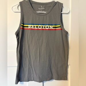 Peloton Gray Tank with Blue, Yellow, Black & Red Chest Stripes